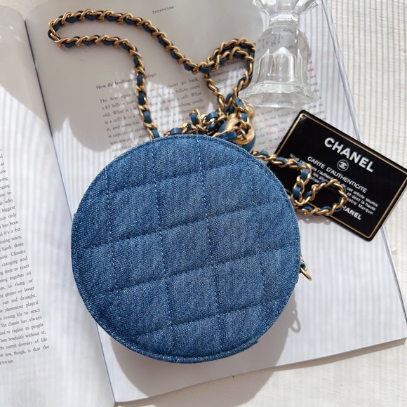 Chanel Denim Quilted Pearl Crush Round Clutch - Picture 3 of 7